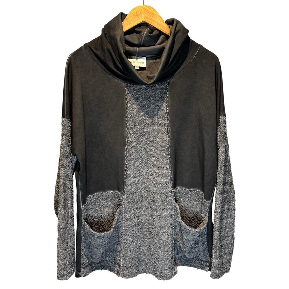 Belle France Gray Cowl Neck Long Sleeve Tunic Top - size Large